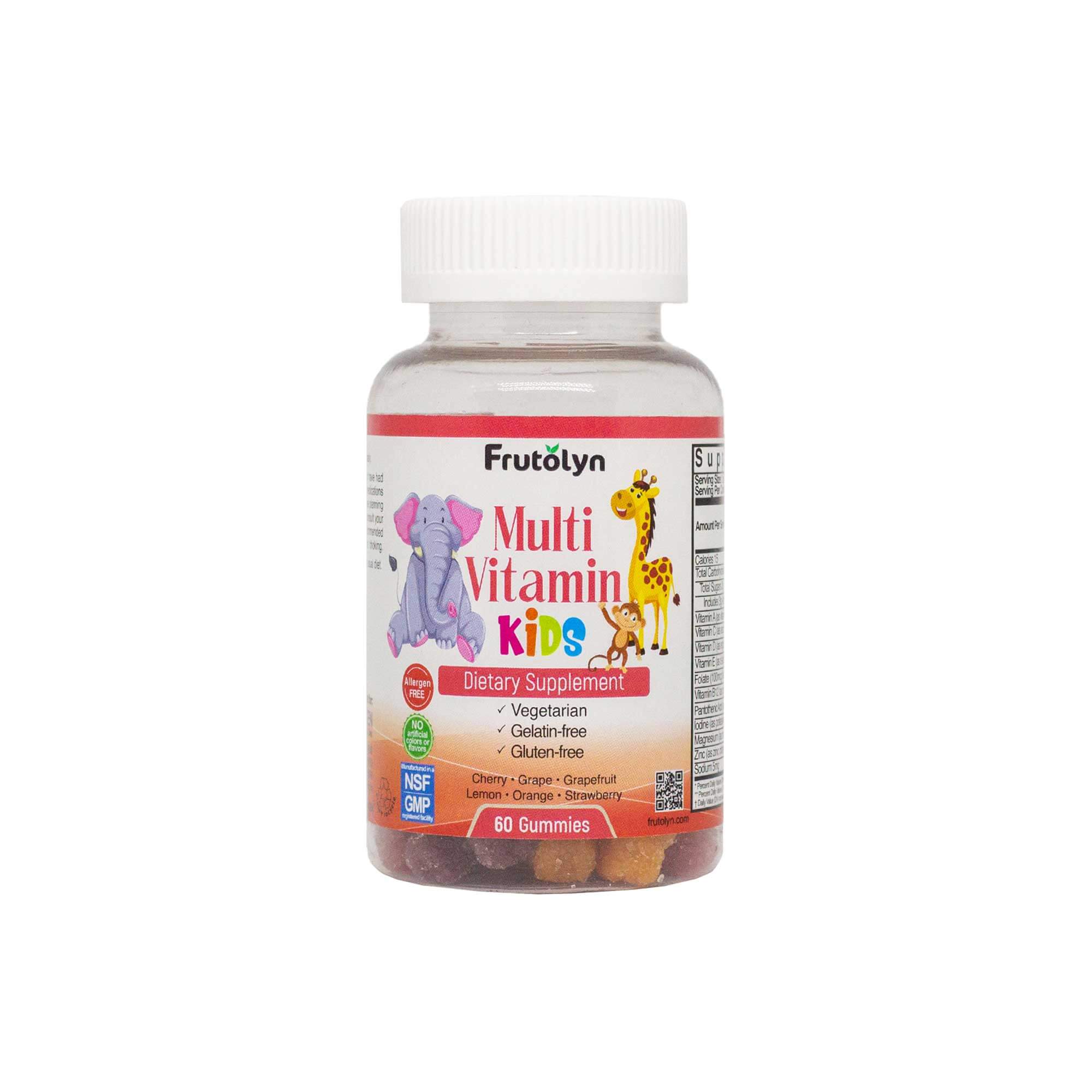 Frutolyn Multivitamins Kids gummy bottle (products page)